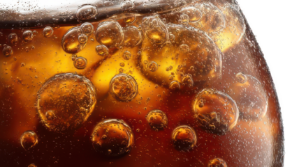 Realistic Close-Up of Cola Bubbles Inside Glass Transparent Background