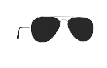 Close up of aviator sunglasses. Black aviator sunglasses isolated. Cool aviator sunglasses black lenses gold frames.  PNG transparency © POSMGUYS