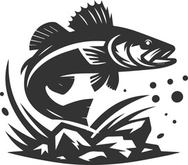 Vector of a walleye fish silhouette black