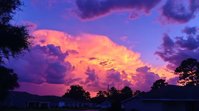 Vibrant Sunset over Suburban Homes. (1)