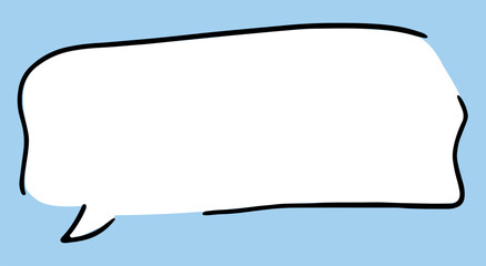 horizontal white speech bubble with broken black outlines hand drawn with black curved lines on a blue background