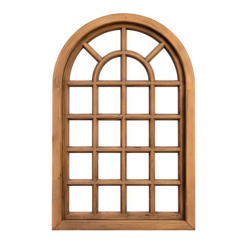 Arched wooden window frame isolated on transparent background