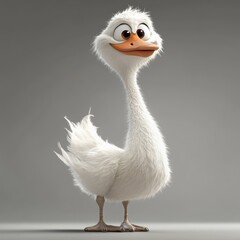 Fototapeta premium Fluffy, cartoon duck with an expressive face, rendered digitally.