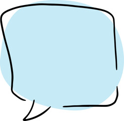 text speech bubble with broken black outlines hand drawn with black curved lines with a rounded blue background