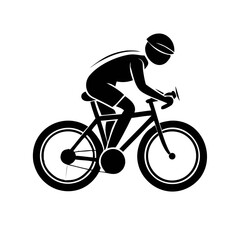 Obraz premium Cyclist Silhouette Vector – Minimalist Black Icon on White Background, cyclist black silhouette vector, Simple silhouette Design vector icon with white background