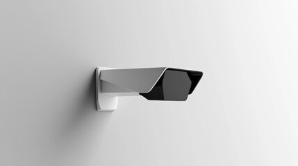 A modern security CCTV camera with a sleek design, mounted on a white wall
