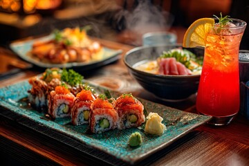 Close-Up of Traditional Japanese Sushi Platter with Fresh Ingredients