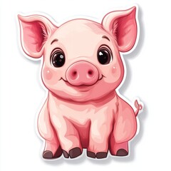 Fototapeta premium Adorable cartoon pig illustration with large eyes.