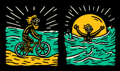 Fototapeta premium Fun and Vibrant Doodle Art of Adventure and Relaxation at Sea