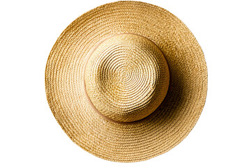 Woven straw sun hat on a clear background for beachwear, holiday, rural, and outdoor lifestyle concepts