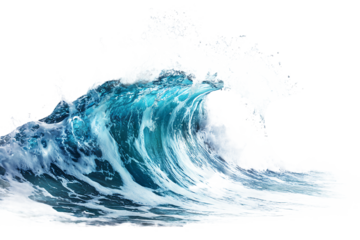 Realistic sea wave crashing in motion on a clear background, perfect for surfing, beach, and water themes