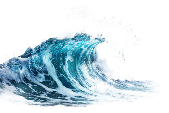 Realistic sea wave crashing in motion on a clear background, perfect for surfing, beach, and water themes