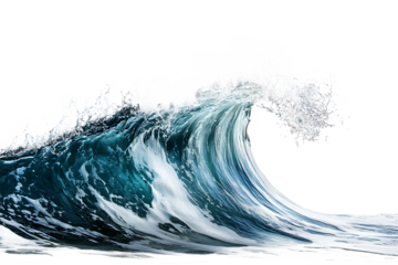Realistic sea wave crashing in motion on a clear background, perfect for surfing, beach, and water themes