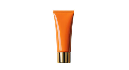 Png of Vibrant orange skincare cream tube with a gold cap, ideal for showcasing beauty products in advertising.
