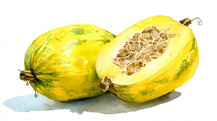 Watercolor Spaghetti Squash Illustration | Yellow Winter Squash Clipart | Botanical Squash Art – White Background

