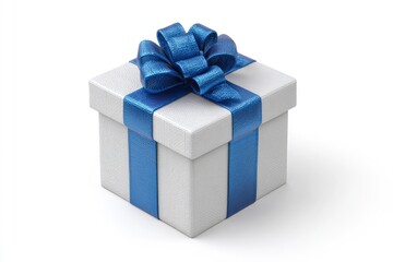 Obraz premium Elegant White Gift Box with a Blue Ribbon Bow