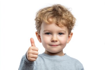 Happy Toddler Boy with Curly Hair Giving Thumbs Up: A Cheerful Portrait