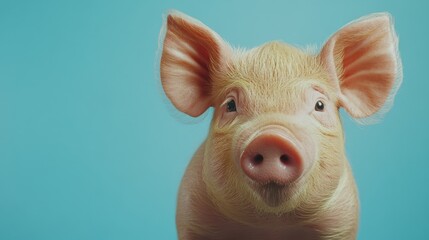 Fototapeta premium Close-up portrait of a young pig against a vibrant backdrop.