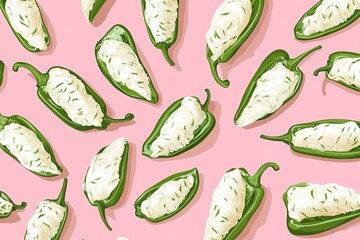 Stuffed Jalapenos Cream Cheese Delight on Pink Pattern.