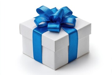 Obraz premium Elegant White Gift Box with Vibrant Blue Bow