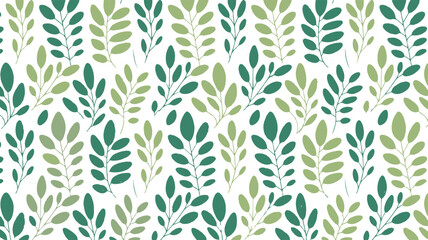 Green leafy foliage seamless repeating pattern on white background
