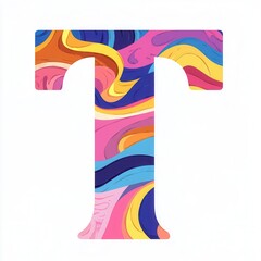 Colorful abstract design featuring a large letter T with vibrant swirls in the background