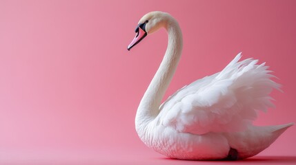 Elegant white swan set against a vibrant pink backdrop.
