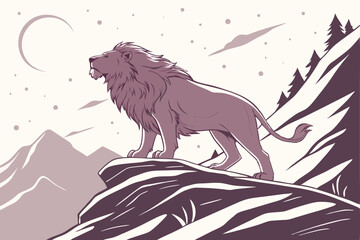 136 a colossal pink lion with a wild, flowing mane standing majestically on a snowy mountain top, dramatic lighting, fantasy, epic scale, 4k, highly detailed, octane render