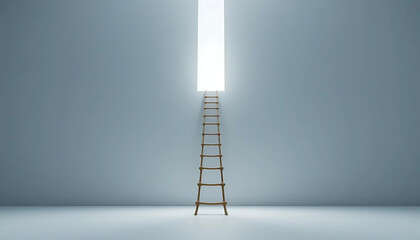 The stairs lead to a bright opening above. It symbolizes movement towards new ideas, innovation, and a new path forward.