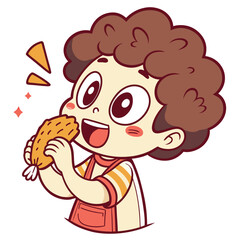 Cute Cartoon Boy Eating Crispy Chicken Drumstick Food Mascot Adobe Illustrator Artwork