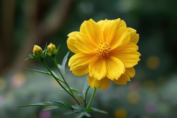 Radiant Yellow Cosmos: A Serene Floral Portrait