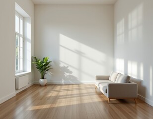 Minimalist Interior with Sunlight and Plant