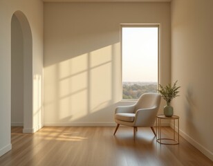 Minimalist Interior with Sunlight and Archway