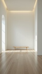 Minimalist Interior with Bench and Archway