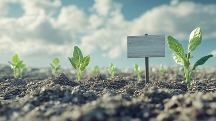 Growth and Direction: A symbolic depiction of growth, with sprouts emerging from soil towards an informational sign, suggesting progress, new beginnings, and strategic direction.
