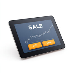Digital tablet displaying sale information and trading options