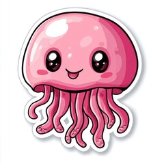 Fototapeta premium Cute pink jellyfish cartoon drawing illustration.