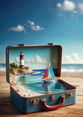 Traumurlaub - Segelboot und Leuchtturm in Miniaturwelt	