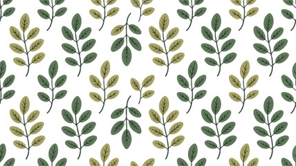 Green leafy foliage seamless repeating pattern on white background