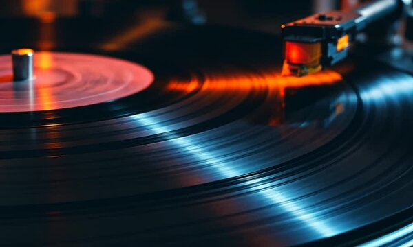 Vinyl Record Groove Closeup: Analog Music Playback