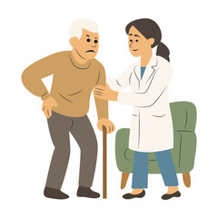 Doctor Assisting Elderly Man Walking