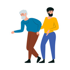 Elderly Man Assisted Walking Support