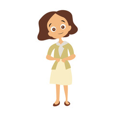 Smiling Woman Cartoon Illustration Beige Dress