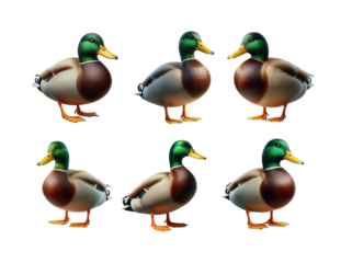 Six mallard ducks standing alert