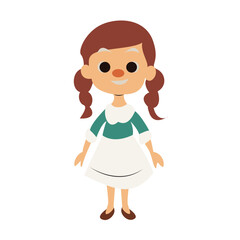 Cartoon Girl White Dress Brown Hair