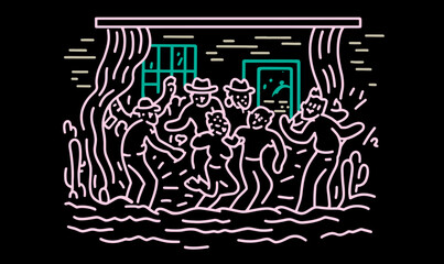 Hand-drawn Doodle of People Dancing in a Festive Atmosphere