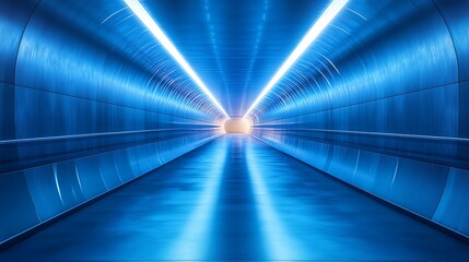Fototapeta premium Futuristic Blue Tunnel with Bright Lights.