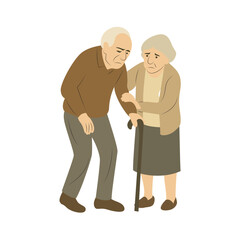 Elderly Couple Walking Cane Support