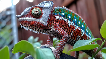 Colorful Chameleon Portrait In Garden