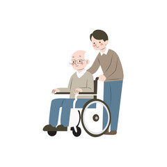 Elderly Man Wheelchair Son Assisting